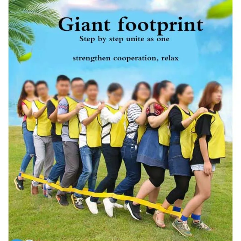 119cm 5 People Giants Footsteps Trams Fastening Tape Outdoor Team Games Outreach Training Equipment Big Feet Fun Props Unisex