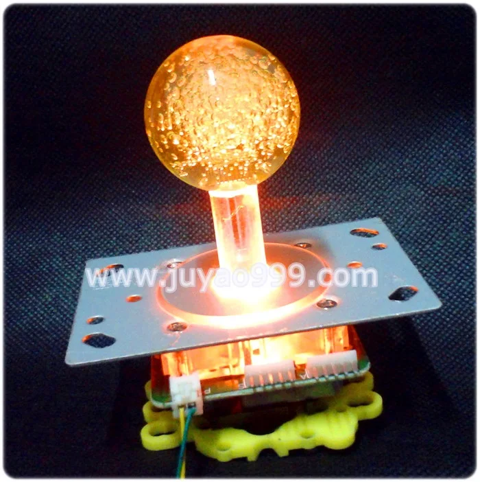 yellow lighted Illuminated  joystick with yellow crystal bobble top ball and microswitch with 5 pin wire