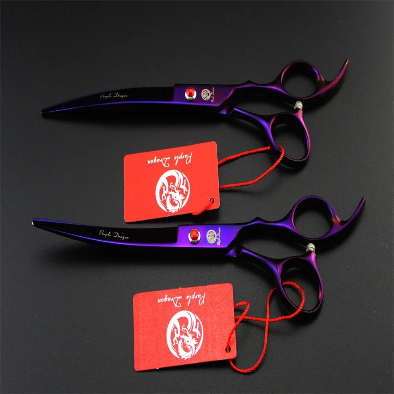 Purple dragon 7.0 inch Professional pet grooming scissors dogs shears hair cutter Straight & Curved & Thinning 4pcs/set