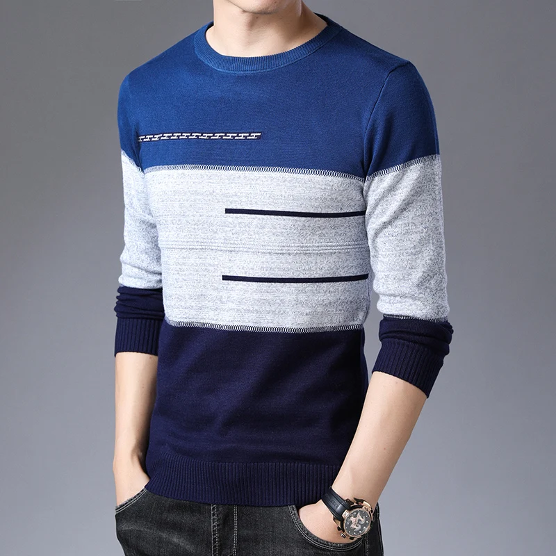 Liseaven Men Sweater Warm Striped Pullovers 2024 Knitted Sweaters Cashmere Wool Pullover Men O-Neck Pull Homme