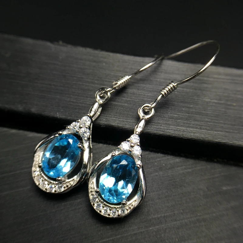 Popular style eardrop Hongkong new product 925 Silver Natural Topaz ear nail is simple and beautiful.