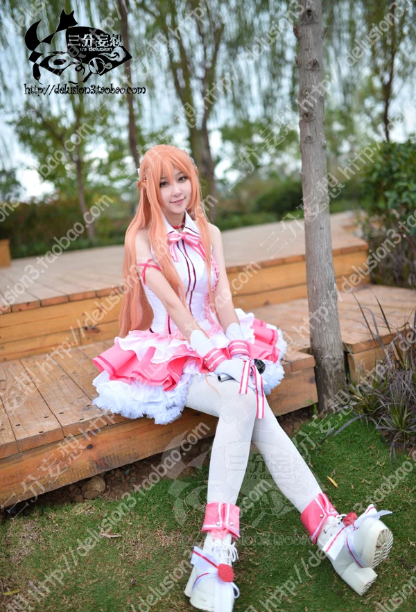 Yuuki Asuna Idol ver Singer vestido de palco feminino, traje cosplay, rosa, halloween