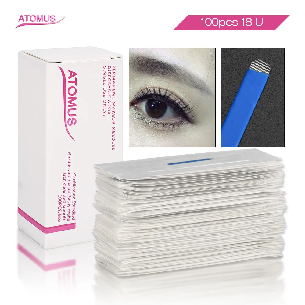 

100pcs 18u Microblading Needles Micro Blading Laminas Para Tebori Needle For Permanent Microblading Laminas U Microshading