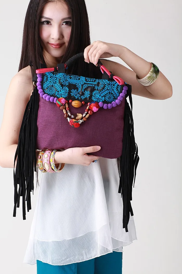 Top canvas tote bags for women Embroidered long tassel boho bag Ethnic Women\'s Shoulder bag  Designer luxury bag