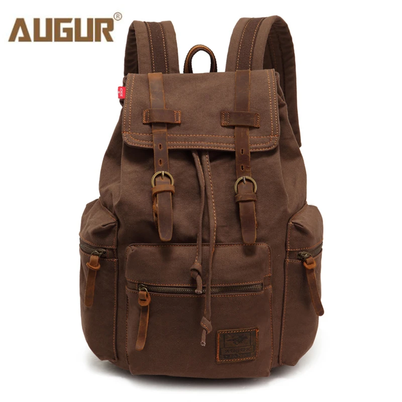 AUGUR-mochila de lona vintage para hombre, bolso escolar de gran capacidad para viaje, bolso retro para ordenador portátil, nueva moda