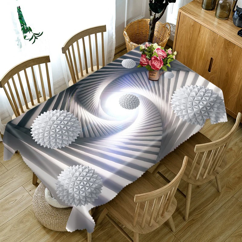 Rectangular and Round Table Cloth for Wedding, 3D Geometry Pattern Tablecloth, Landscape Pattern, Waterproof, Thicken, Fashion