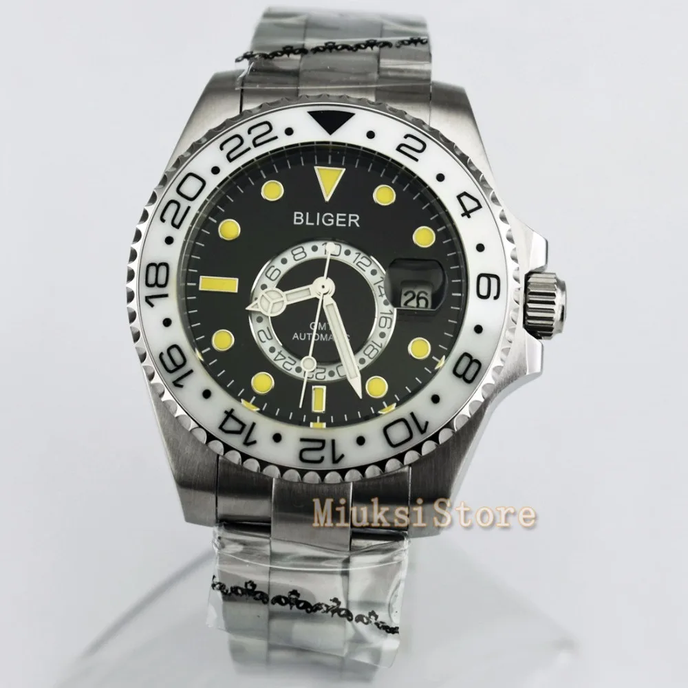 

43mm black Ceramic Bezel Luminous GMT Date Automatic Men's Watch Blanc Femmes Dames Date&day Classique Relogio Feminino