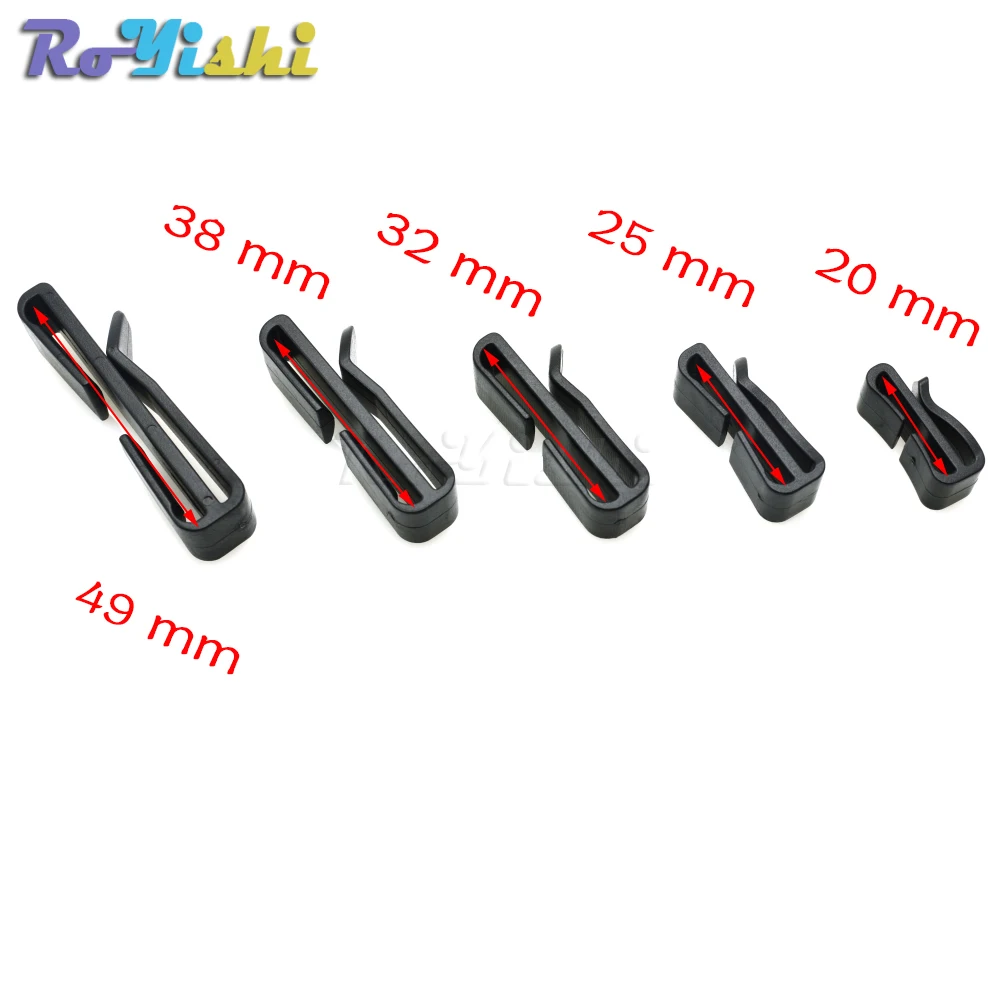 10 pz/pacco cursore per Clip con fibbia a scorrimento rapido nero per Molle zaino tattico cinghia di regolazione fettuccia 20/25/32/38/49mm