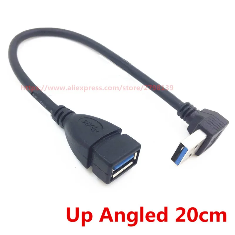 Cable de extensión USB 3,0 de alta calidad, USB 3,0, macho A hembra, 90 grados, izquierda, derecha, arriba y abajo, extensor en ángulo, negro, 20cm