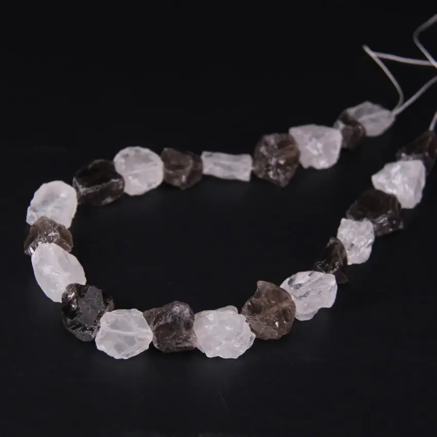 

15.5"/strand Smoky Quartzs&White Crystal Rough Raw Nugget Loose Beads,Natural Stone Freeform Cut Gravel Chips Pendant Jewelry