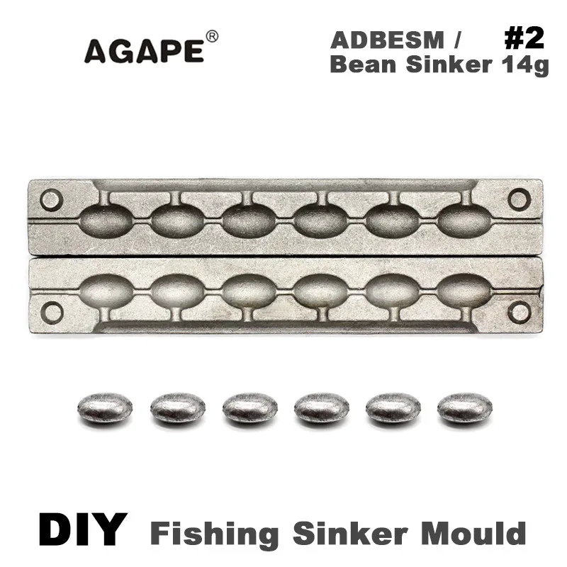 Agape DIY Fishing Bean Sinker Mould ADBESM/#2 Bean Sinker 14g 6 Cavities