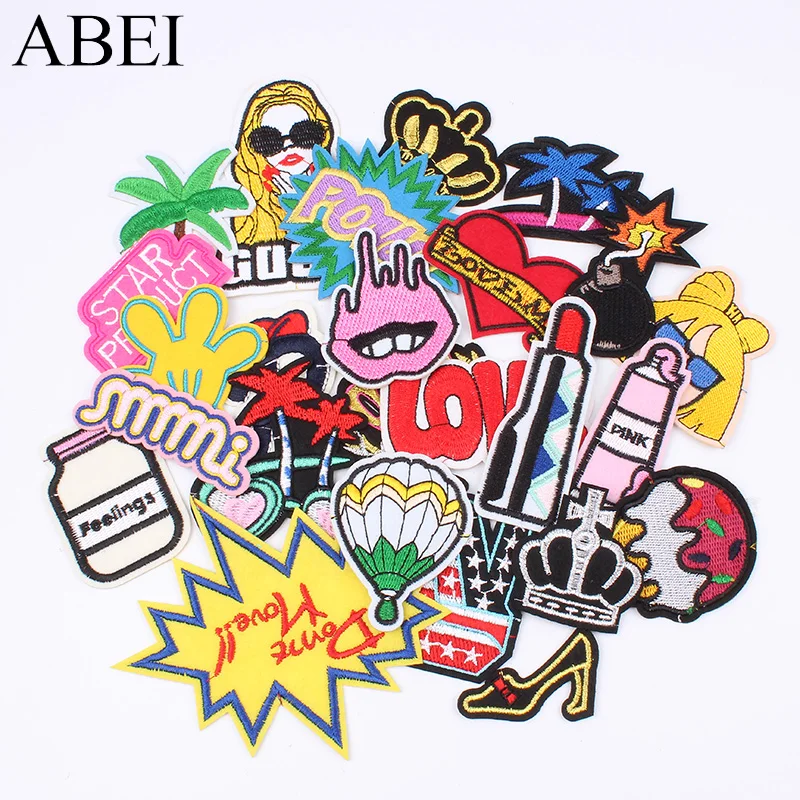 10pcs/lot Iron On Fashion Women Clothes Stickers Embroidery Cartoon Patches Sew On Fabric Appliques for Garments Jeans Coat