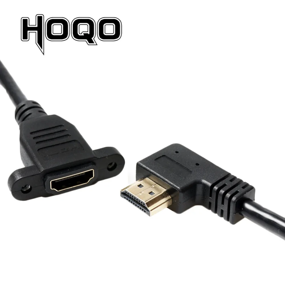 HDMI-Compatible 4K*2K Short UP Down Angle 90 Degree HDMI Male to Female Extension Cable HDMI panel mount with screw hole