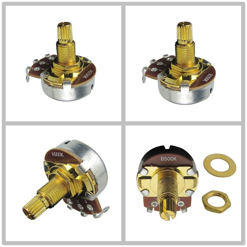 FLEOR 4pcs 18mm Long Shaft Guitar Potentiometers Pots Audio Tone Volume Switch Control A250K B250K A500K B500K Optional