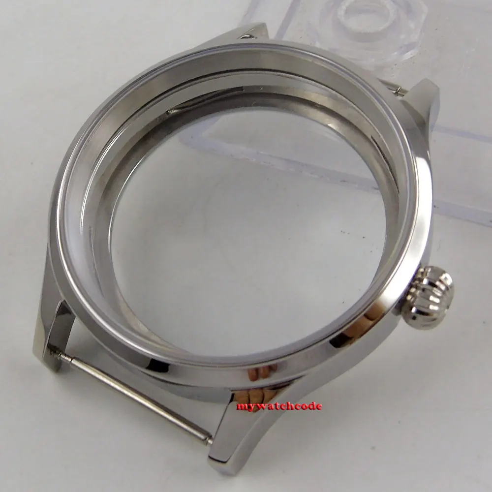 

Polished 43mm sterile steel Watch CASE sapphire glass fit 6498 6497 movement 144