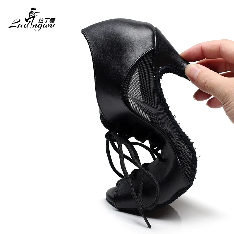 Black Shoes For Women Latin Tango Dance Shoes Microfiber Synthetic  Leather Collocation Mesh Soft bottom Teachers Dance Shoes