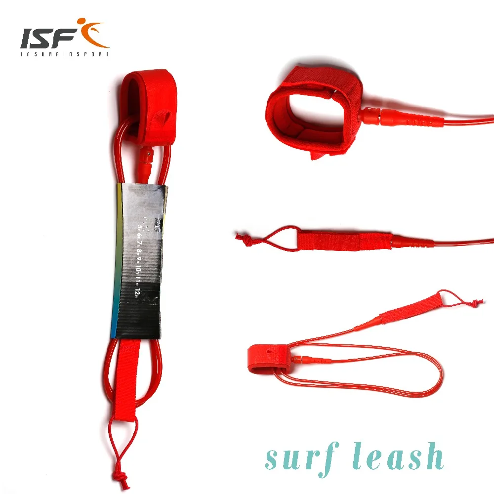 Straight TPU Red 6 - 12 Feet 7mm Surf leash Surfboard Leash Double Polyurethane Nylon Stainless Steel Swivels Surf leash