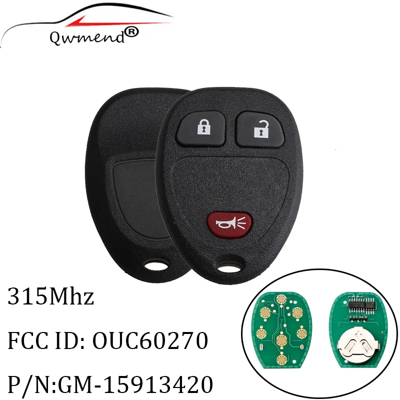 

QWMEND OUC60221 15913420 for GMC Key 3 Buttons Car Remote Key for GMC Chevy Silverado Sierra 1500 2500 3500 Original Key 315mhz