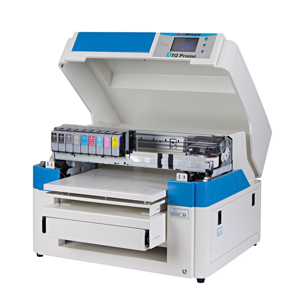 New Technology Large Format DTG Printer for Two T- shirt with 4 White Ink 8 Color High Speed Flatbed Garment Printer