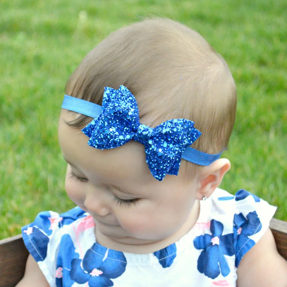 Yundfly Fashion Sequin Bow Hair Band Children Kids Headdress Baby Girls Head Wear Party Birthday Gift Newborn Photo Shoot