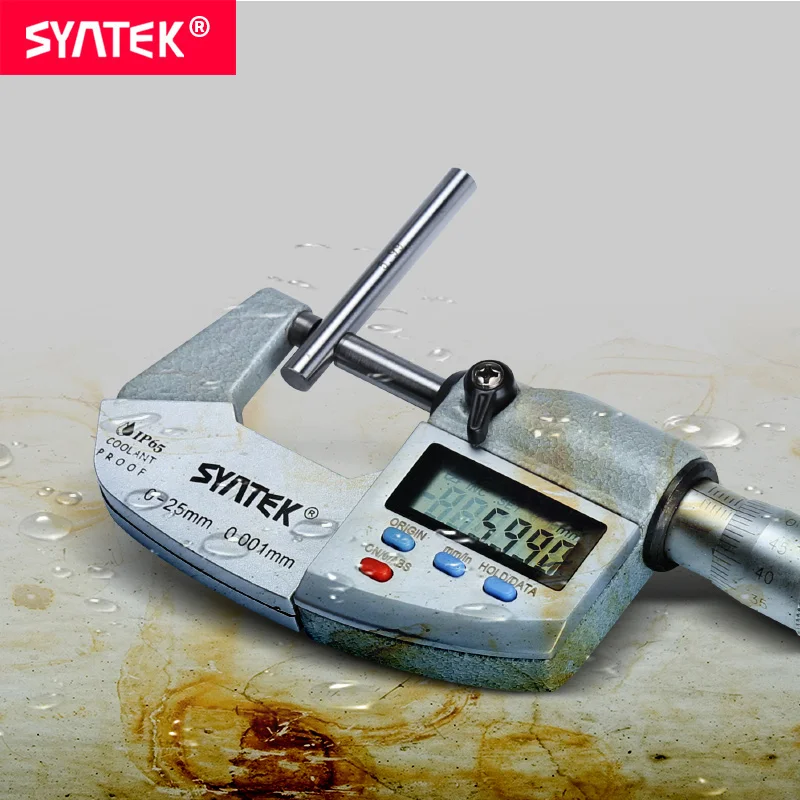 Syntek 50-75mm IP65 Oil Waterproof Electronic Digital Micrometer 0.001mm ABS Caliper Thickness Gauge Meter Carbide Tip Measure