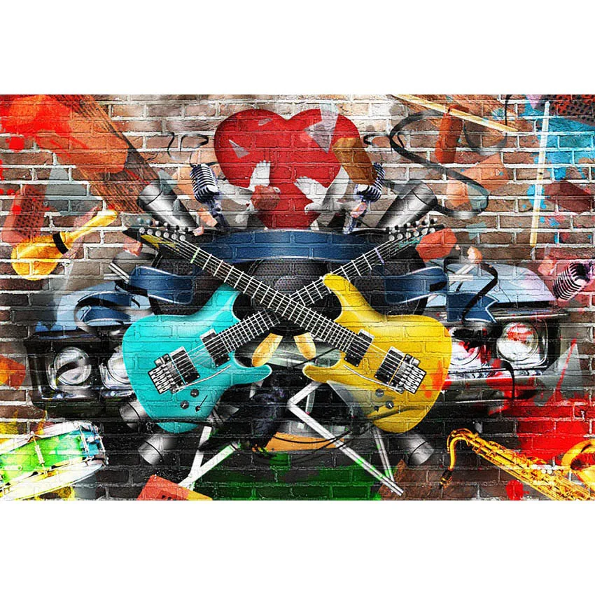 7X5FT Vinyl Photography Backdrops Color Graffiti Music Brick Wall Photo Background Custom 80S Theme Backdrop Background