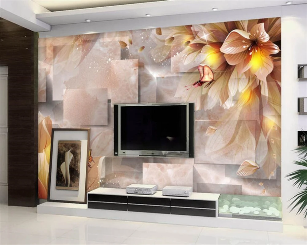 Beibehang 3d mural wallpaper Customized Large Wallpaper 3D Dream Flower Butterfly Love TV Backdrop Wall wallpaper for walls 3 d