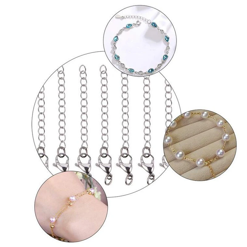 10 Stück Edelstahl-Halsketten- und Armband-Verlängerungsketten-Set mit Karabinerverschlüssen, Länge 2 Zoll, für die Schmuckherstellung – Detail 4