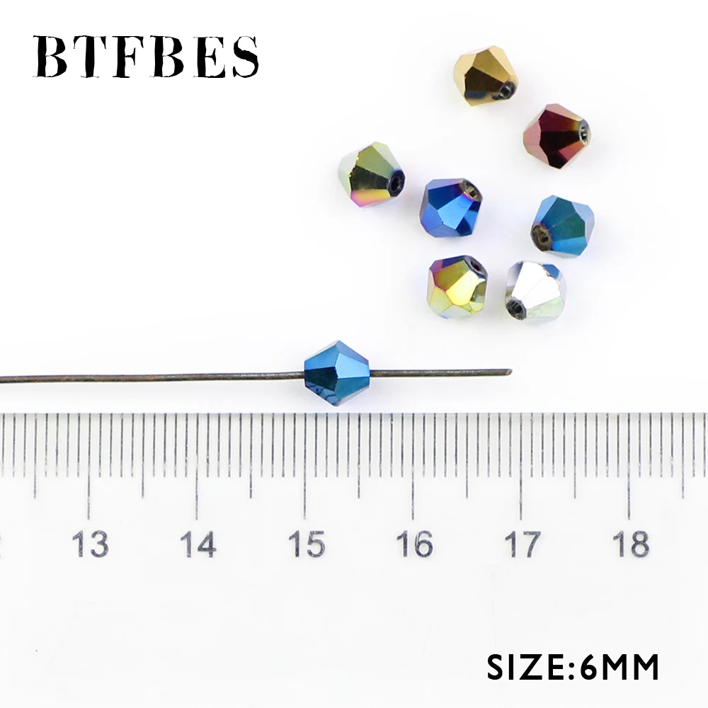 BTFBES 50psc Plating Bicone Shape Austrian Crystals Beads 6mm Glass Crystal Loose beads For Jewelry necklace Making Bracelet DIY