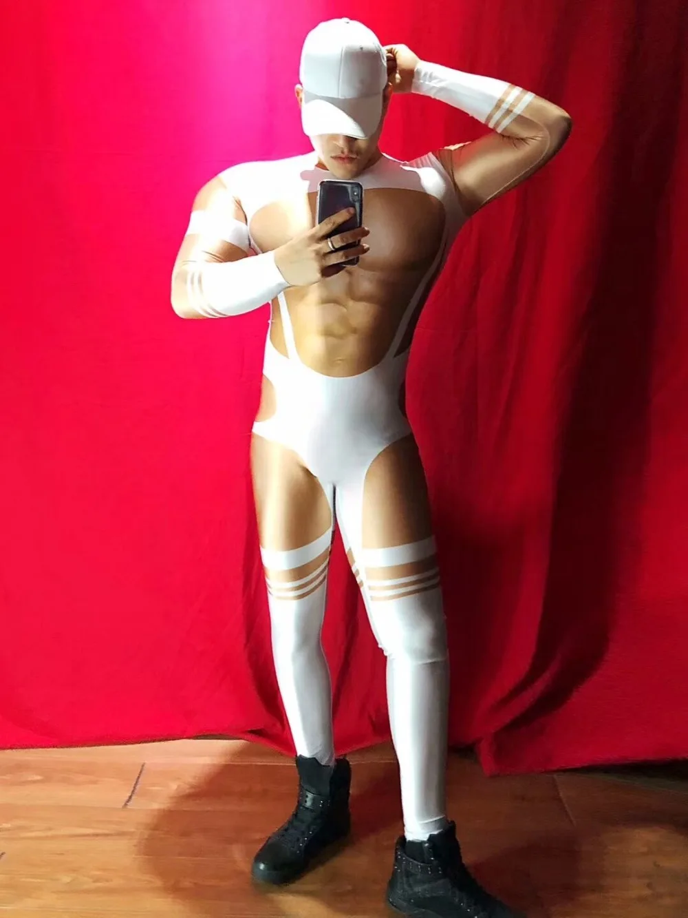 Bar Nightclub Male DJ Gogo Dancer Sexy Printed Leotard Pole Dance Tight Jumpsuit Club Party Carnival Rave Outfit Stage Costume