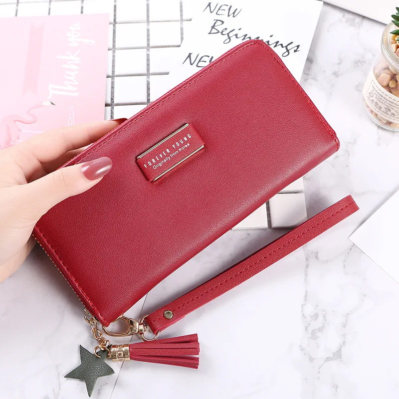 

Fashion New Arrival Women Long Purse PU Leather Wallet Tassels Zipper Purse Female Card Holder Casual Lady Clutch Bag Monedero