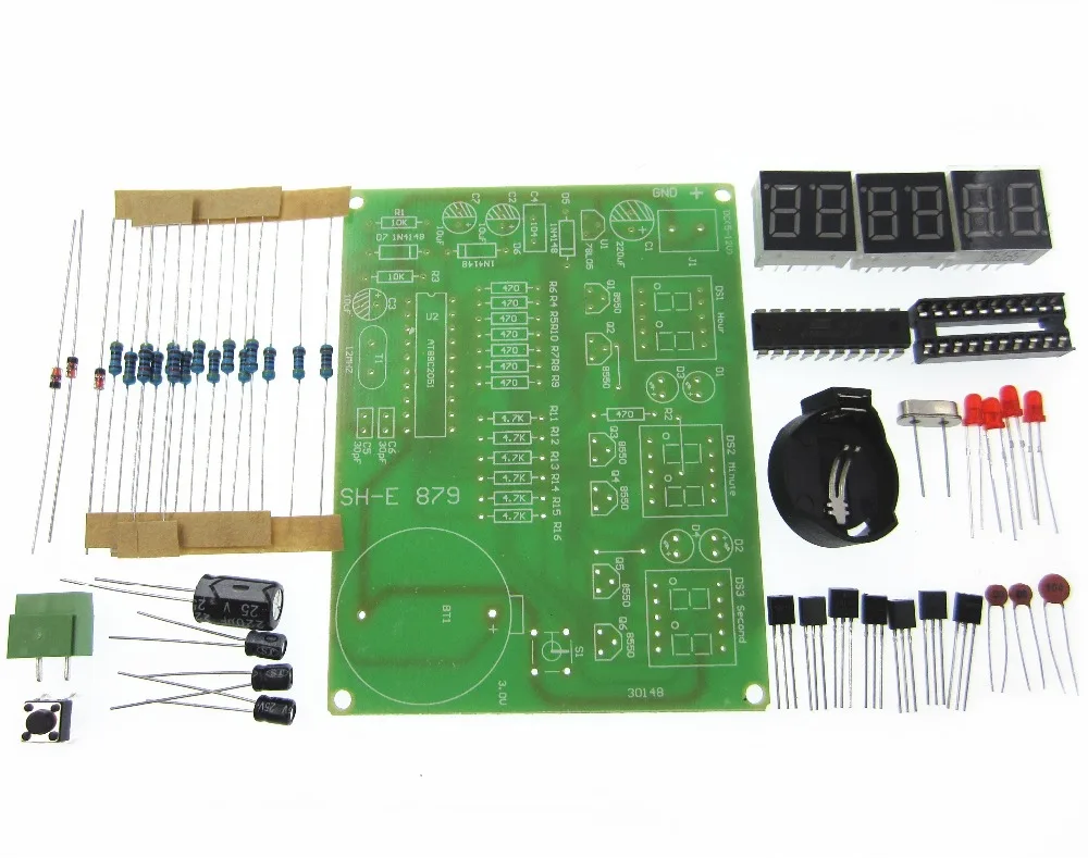 10pcs DIY Kits AT89C2051 Electronic Clock Digital Tube LED Display Suite Electronic Module Parts and Components DC 9V - 12V