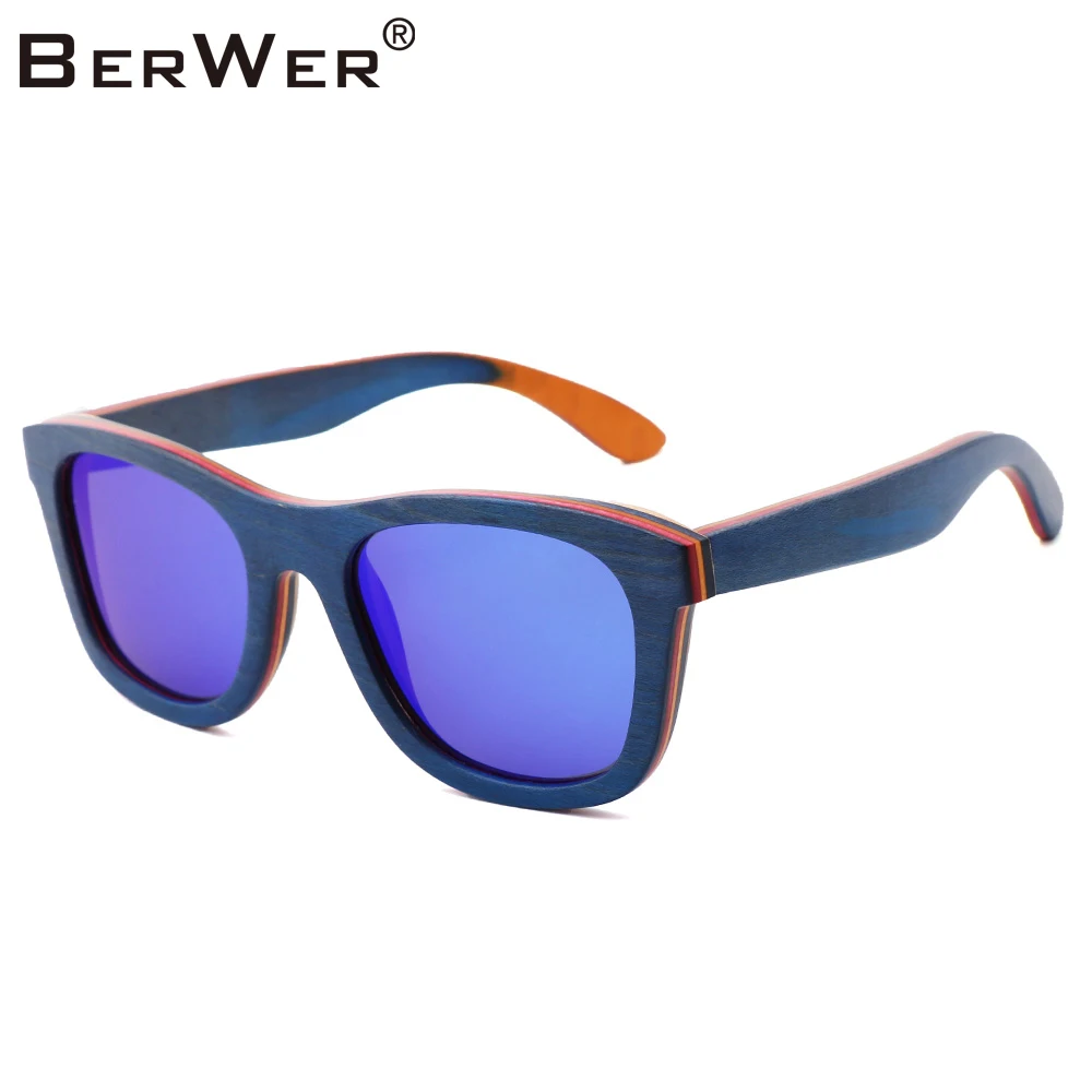 

BerWer New Women Wooden Sunglasses Polarized Handmade Skateboard Wood Mens Sunglass Men Gafas Oculos De Sol