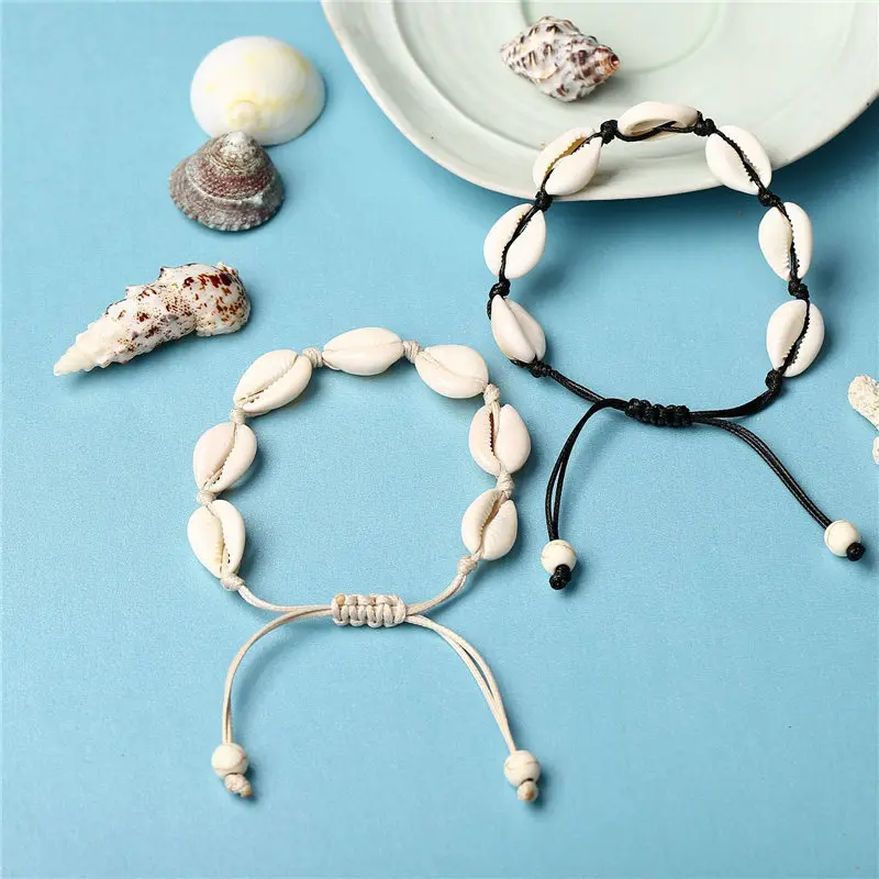 Summer Handmade Adjustable Shell Bracelets for Women Fashion Casual Bracelets Sea Shells Vintage Woven Bracelet Beach Jewelry