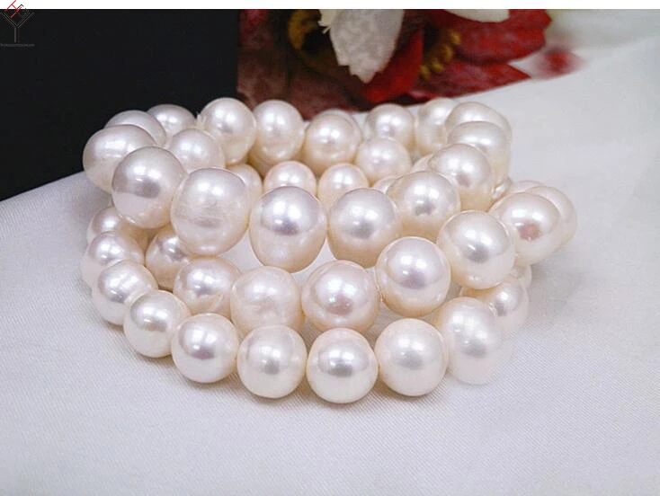 Wedding Woman Jewelry 12-13mm White Pearl Bracelet Elastic rope Natural Freshwater Pearl Bracelet