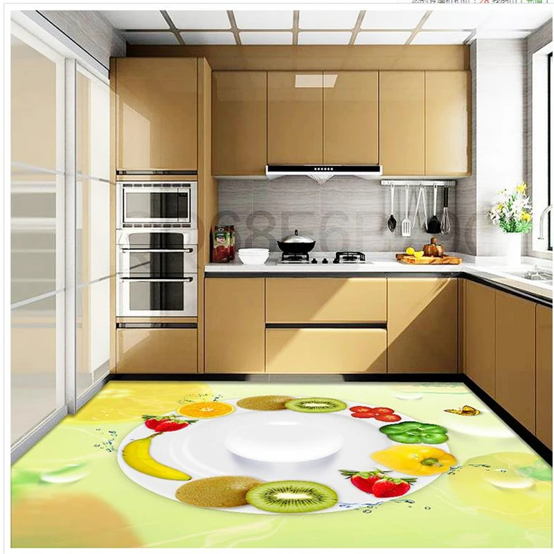 

beibehang 3D stereoscopic floor kitchen floor perspective backdrop fruits self-adhesive 3D floor PVC waterproof floor