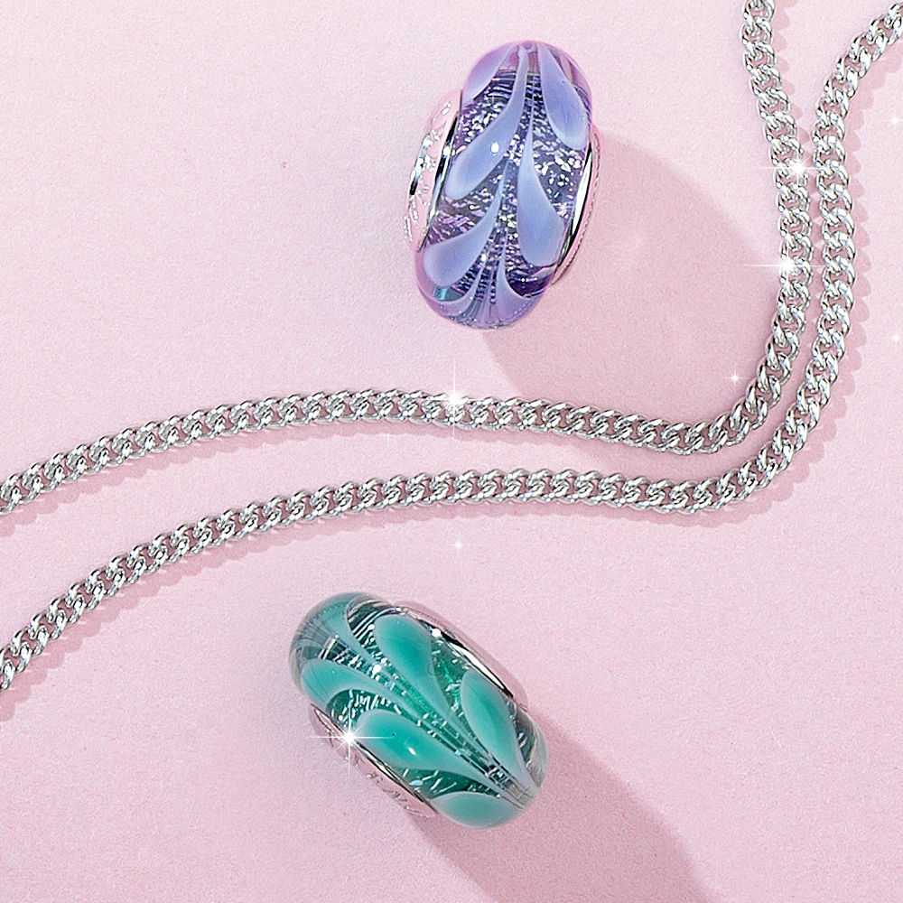 ATHENAIE Murano Glass Beads 925 Sterling Silver Hawaiian Charms Leaf Bead for Women Charm Bracelet Bangle DIY Bead Color Purple