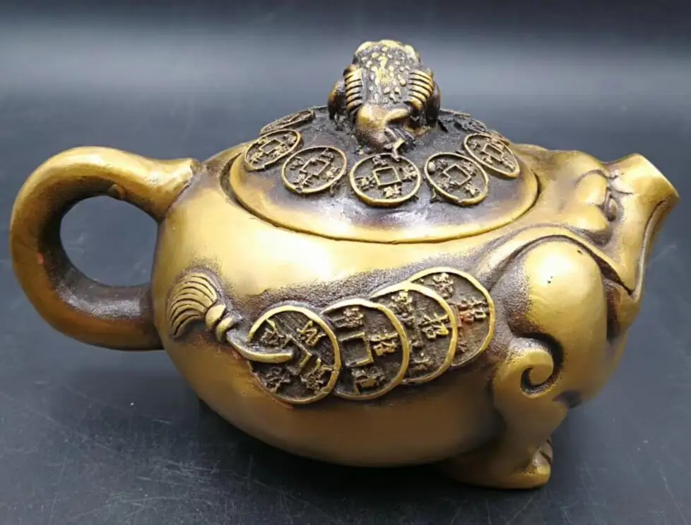 China collection brass Gold toad fortune statue Teapot