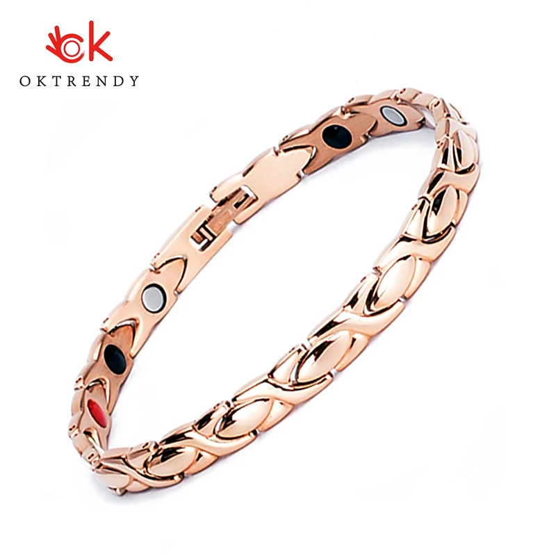 Oktrendy Magnetic Ladies Bracelets Jewellery Stainless Steel Bracelet For Women Rose Gold Color Tennis Bracelet Dropshipping