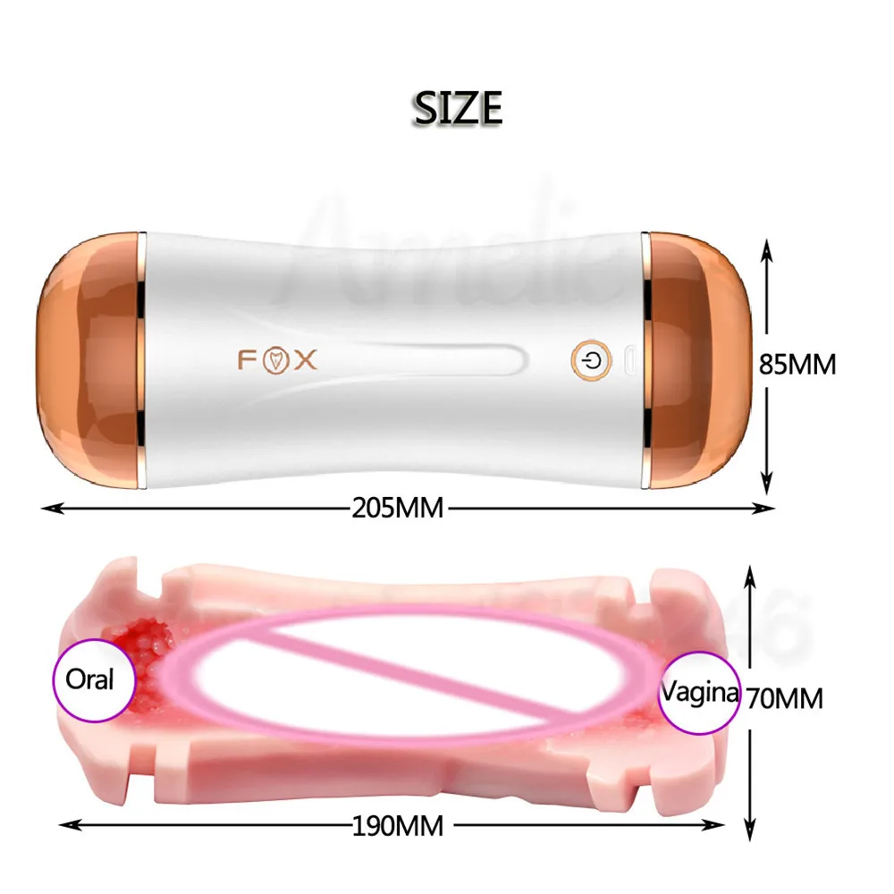 Vagina Anal Double Channel Male Masturbator 10 Mode Vibration Male Masturbation Cup Realistic Pocket Pussy Oral Sex Toys for Men