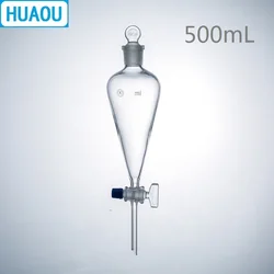 HUAOU-embudo separador en forma de pera, equipo químico de laboratorio, con suelo en tapón de vidrio y tope, 500mL