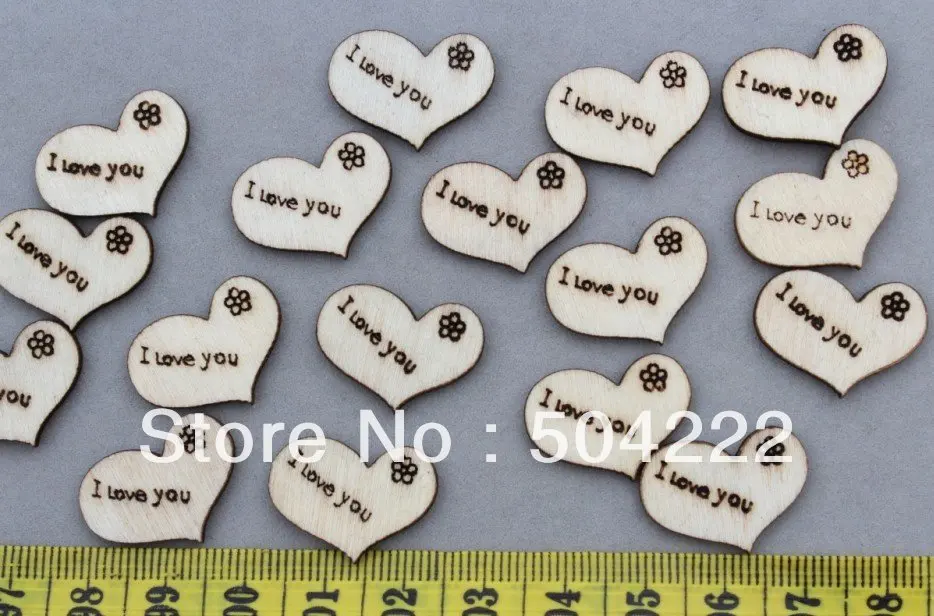 

600 pcs of I love you hearts wood Wooden natural Pendants cabs Beads size 22mm D25