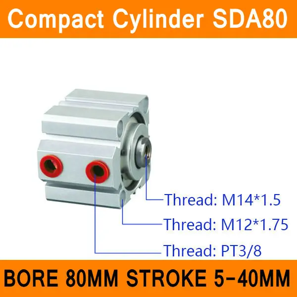 

SDA80 Cylinder Air Compact SDA Series Bore 80mm Stroke 5-40mm Compact Air Cylinders Dual Action Air Pneumatic Cylinder ISO