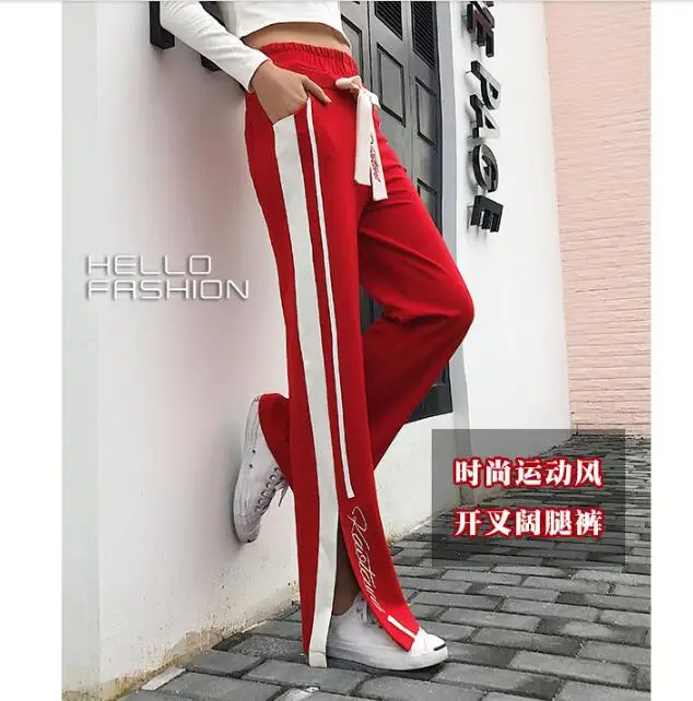 

Spring New Fashion Open Flares Pants School Trouser Grils Red Split Casual Women