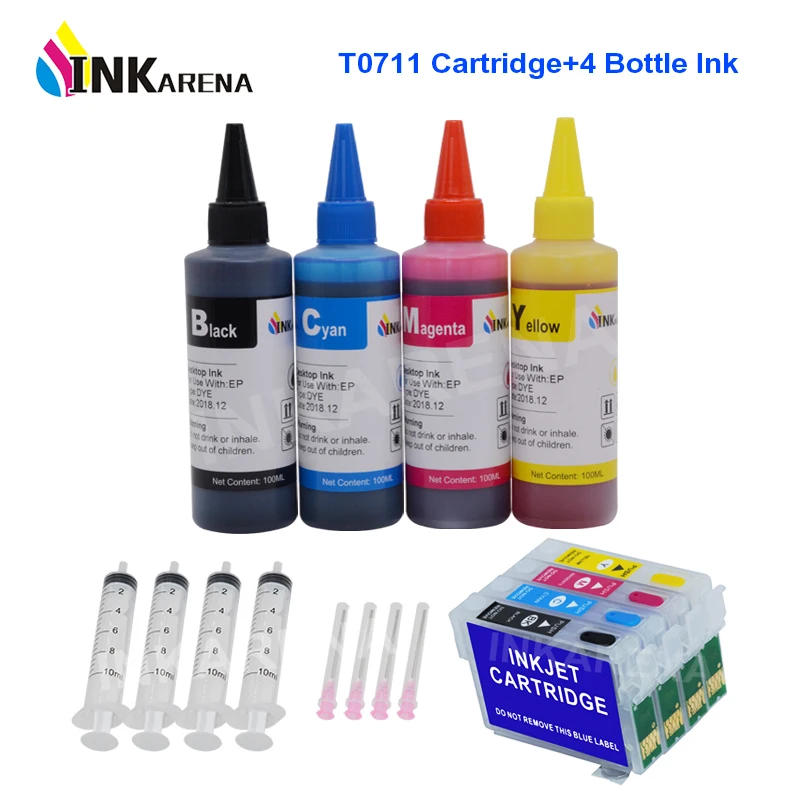 INKARENA-Kit de recarga de tinta T0711, cartucho de tinta completo para EPSON Stylus S20, S21, SX100, SX110, SX105, SX115, SX200, SX205, SX209,