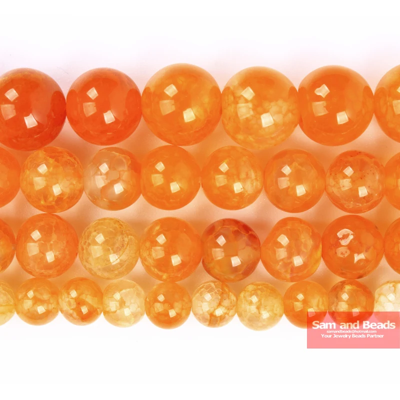 Natural Stone Orange Dragon Veins Cracked Agates Round Loose Beads 6 8 10 12MM Pick Size For Jewelry Making OVB01