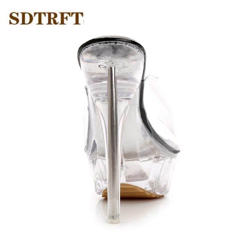 SDTRFT flip flops PLUS:35-43 Summer Crystal Platform 14cm Thin High Heels Fashion Stiletto Sandals Transparent Shoes Woman pumps