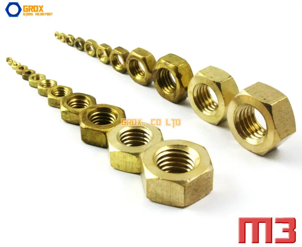 

400 Pieces M3 Brass Metric Thread Hexagon Nut