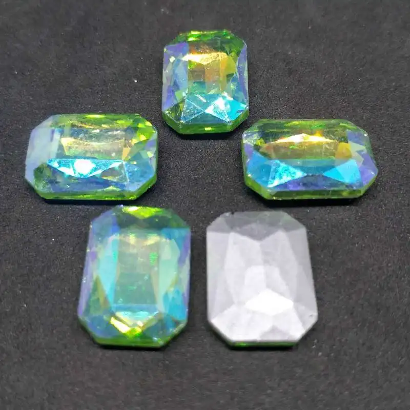 Light Green AB Long octagonal Crystal Glass Sewing Rhinestones Pointback DIY Wedding Dress and Bag 10*14 13*18