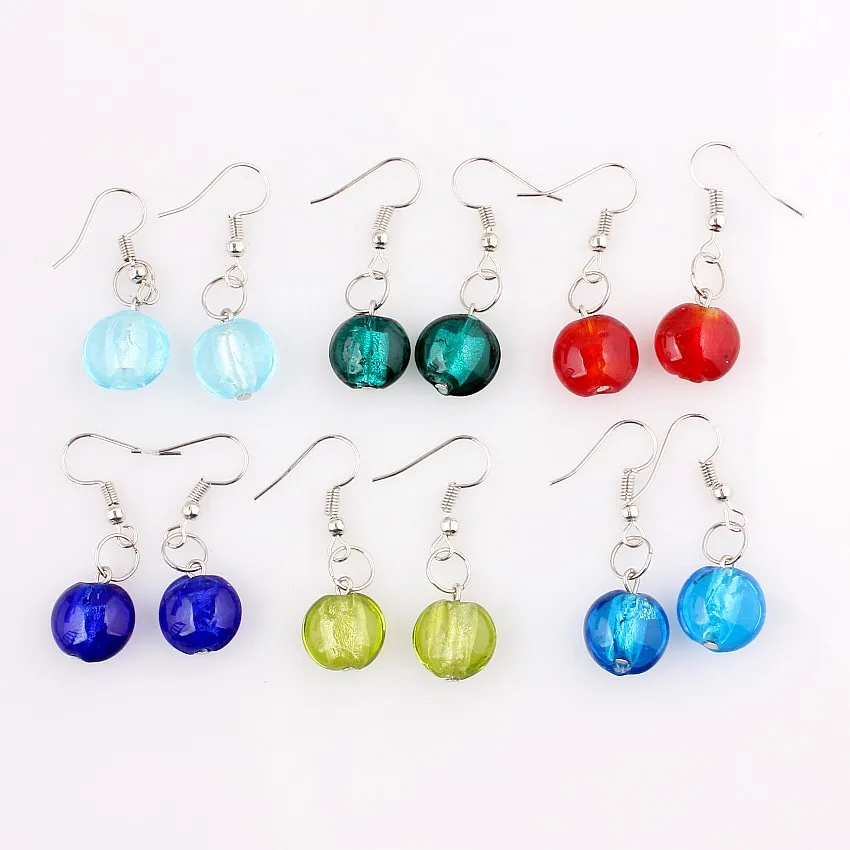 Wholesale Lots 6Pairs Hand-made Women\'s Romatic Elegant Classic Dangle Color Round Murano Glass Earrings Free Shipping